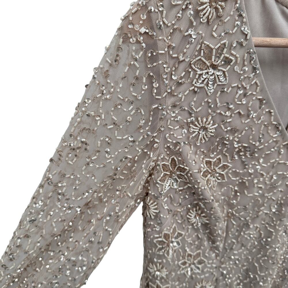 ADRIANNA PAPELL NWT Beaded Cocktail Dress AP1E208670 in Biscotti // 6 - Picture 6 of 14